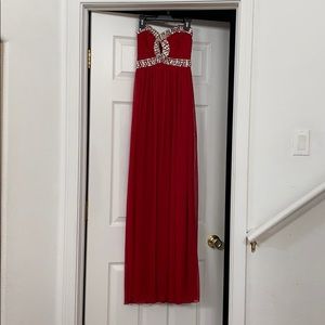 Long strapless beaded formal dress